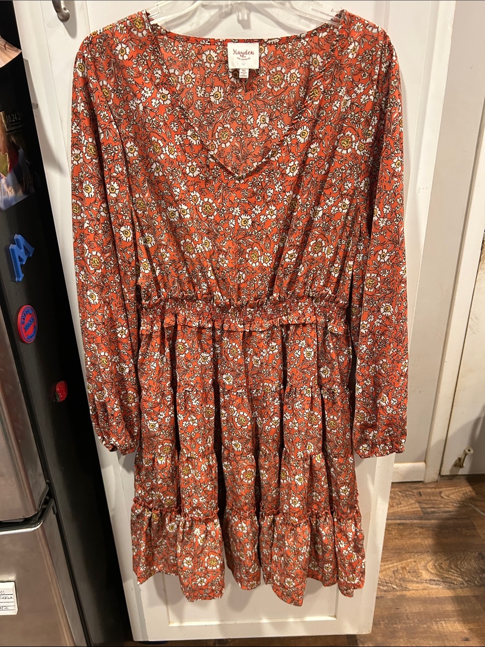 Hayden Burnt Orange Floral Long-Sleeve Tiered Dress